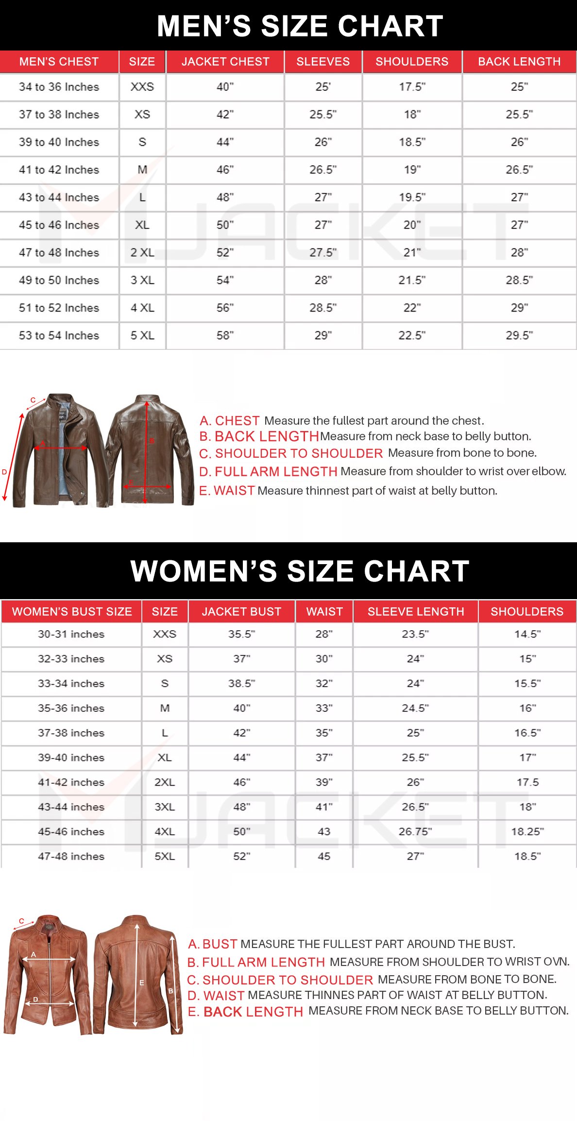 Size Guide And Chart MJacket FAQs