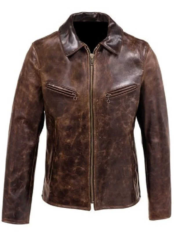 Brown Distressed Leather Jacket Men