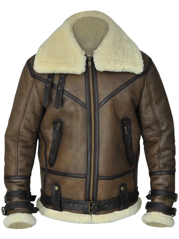 Men's Brown B3 Aviator Sheepskin Leather Jacket