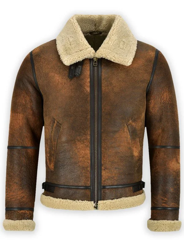 Men's B3 Sheepskin shearling Jacket Dark Copper Leather Jacket