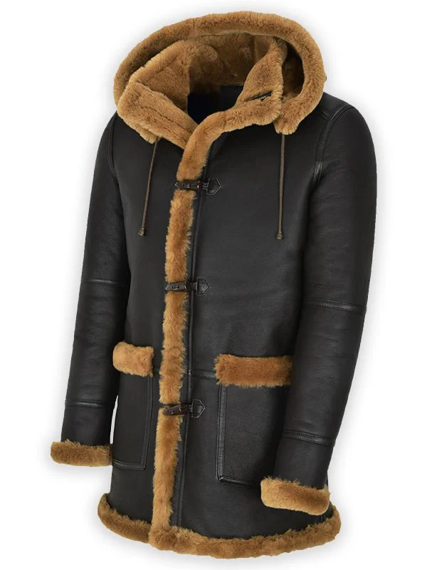 Men's Leather Sheepskin Duffle Coat 