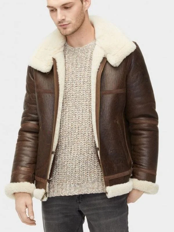 Men Brown Aviator Shearling Jacket