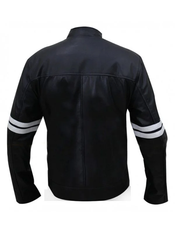 Paul Walker Motorcycle Stripe Style Black Leather  Jacket 
