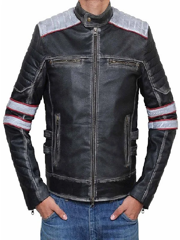 Terrence Black & White Motorcycle Leather Jacket