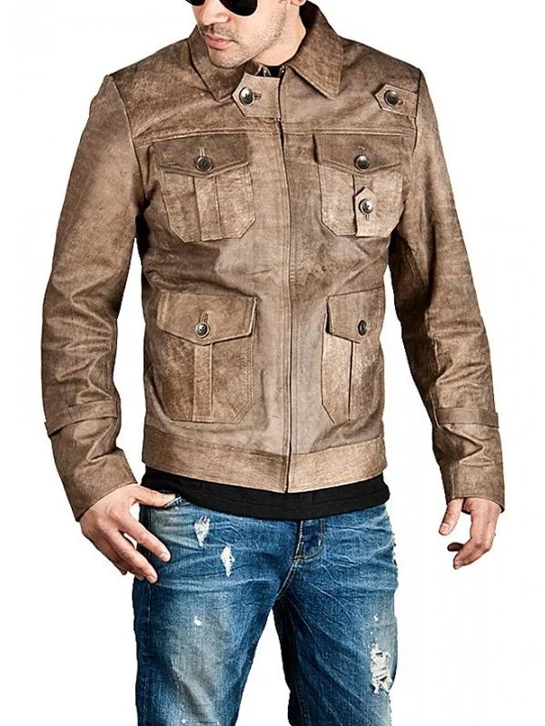 Film The Expendables 2 Jason Statham Distressed Leather Jacket
