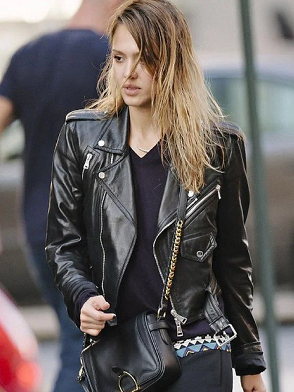 Jessica Alba Black Leather Jacket