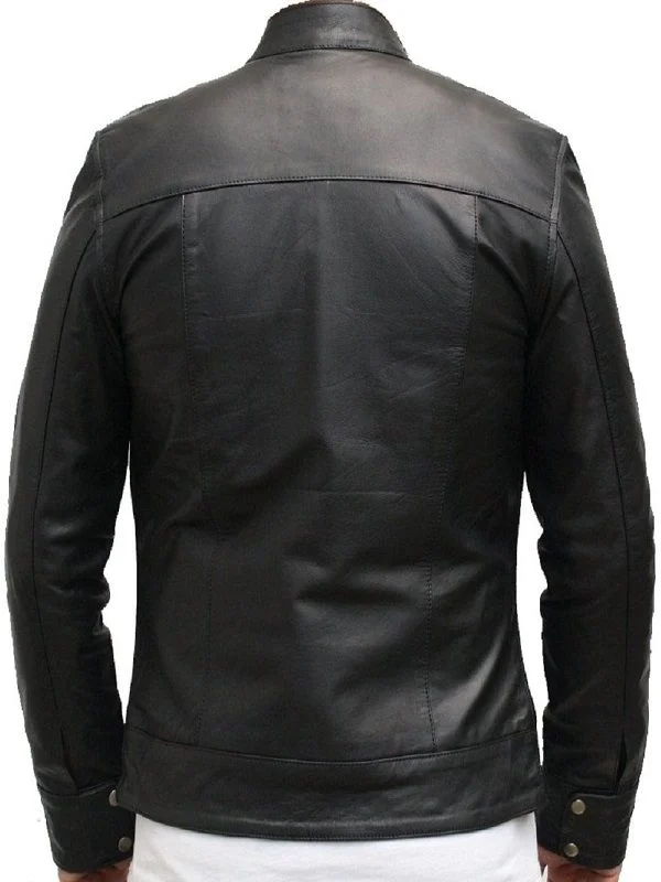 Men Slim-fit Black Leather Jacket