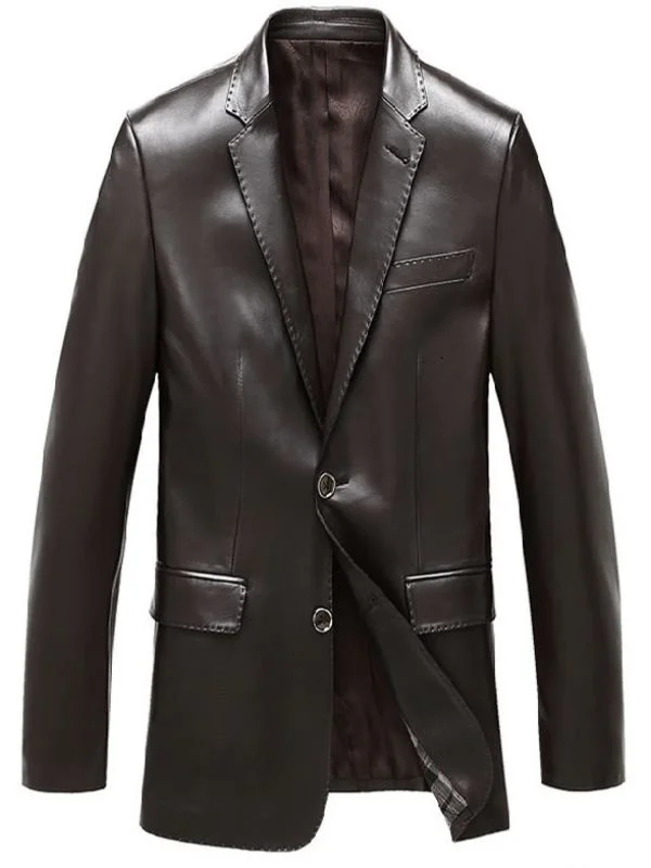 Classic Mens Brown Leather Blazer