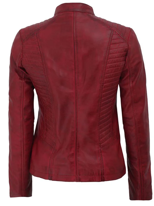 Womens Slim Fit Maroon Leather Moto Jacket