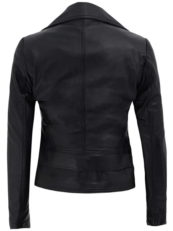 Black Asymmetrical Slim Fit Leather Alabama Jacket Womens