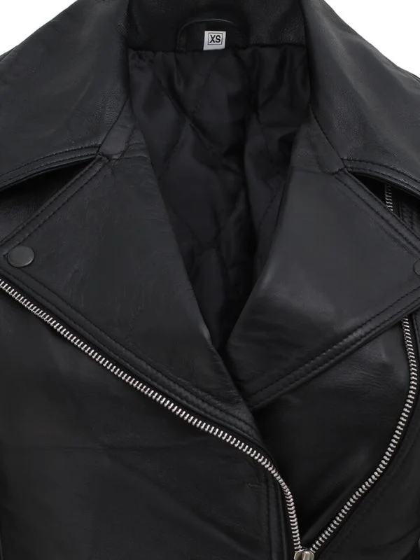 Black Asymmetrical Slim Fit Leather Alabama Jacket Womens