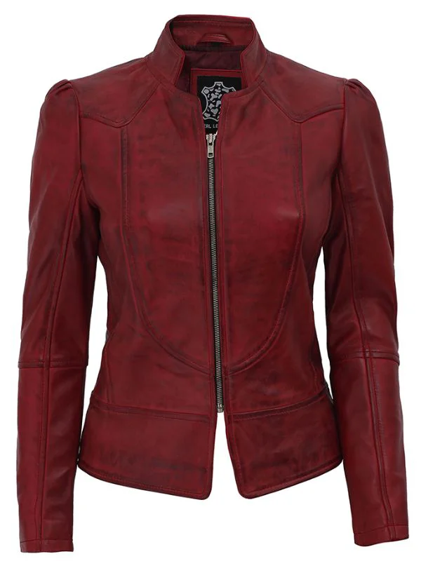 Womens Slim Fit Maroon Leather Biker Jacket