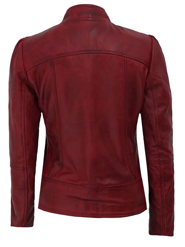 Womens Slim Fit Maroon Leather Biker Jacket