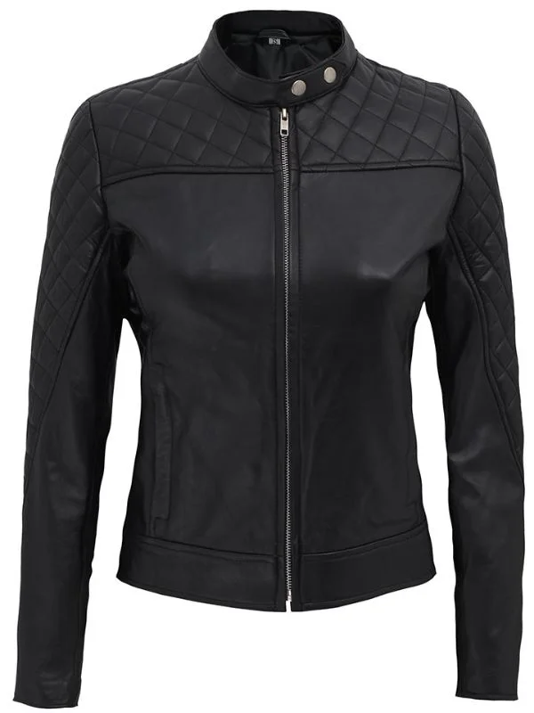 Womens Black Quilted Slim Fit Leather Jacket