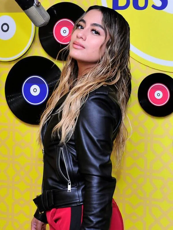Singer Ally Brooke Leather Jacket at Cafe Bustelo Studios