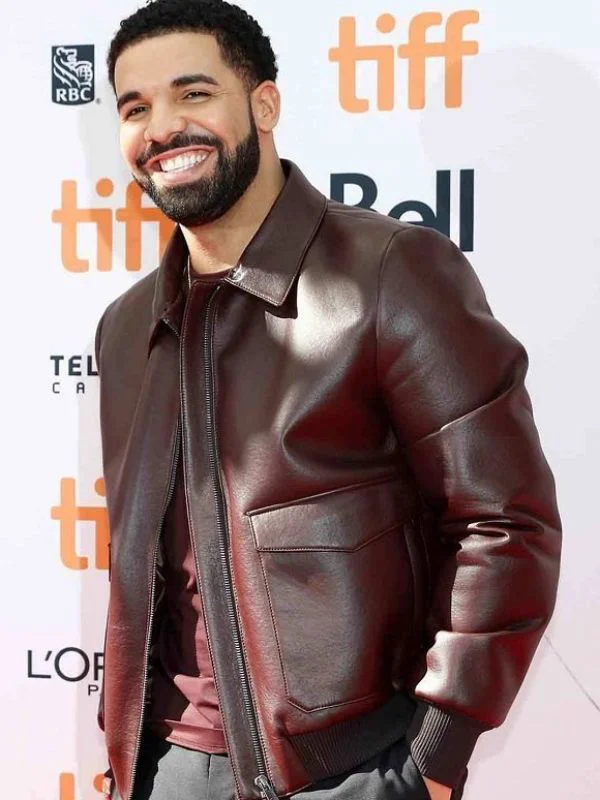 Drake Burgundy Bomber Leather Jacket