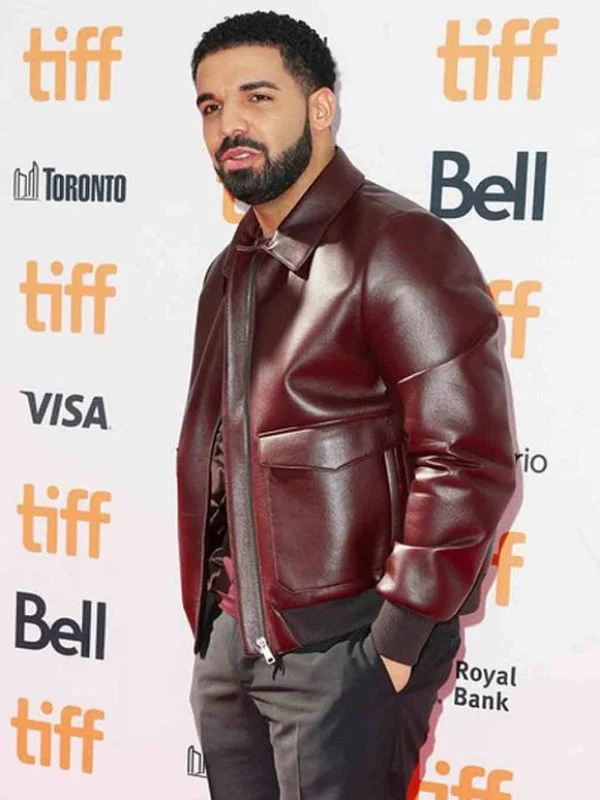 Drake Burgundy Bomber Leather Jacket