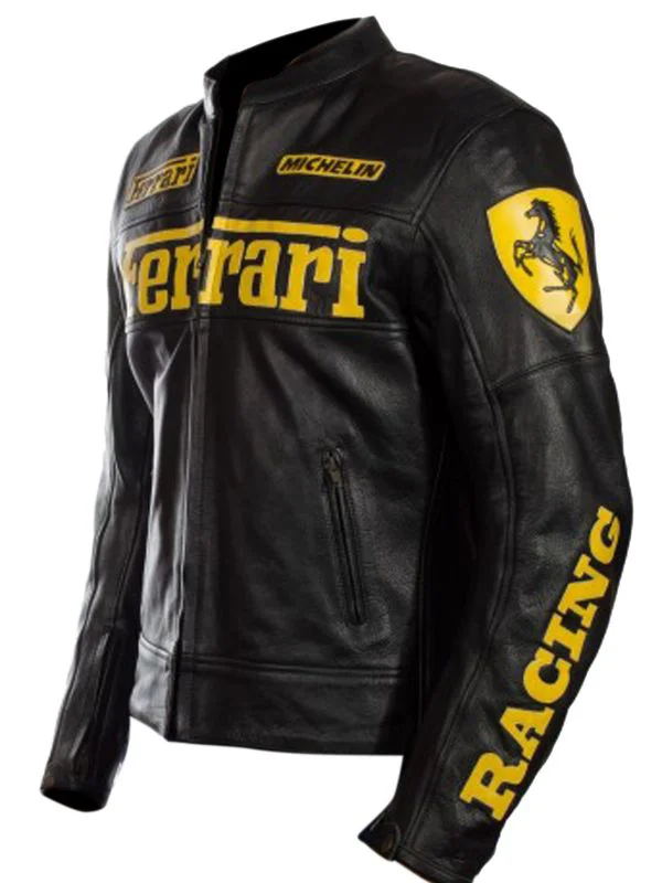 Ferrari Biker Black logo Leather Jacket