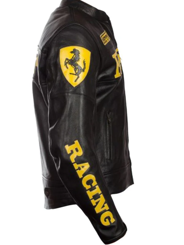 Ferrari Biker Black logo Leather Jacket