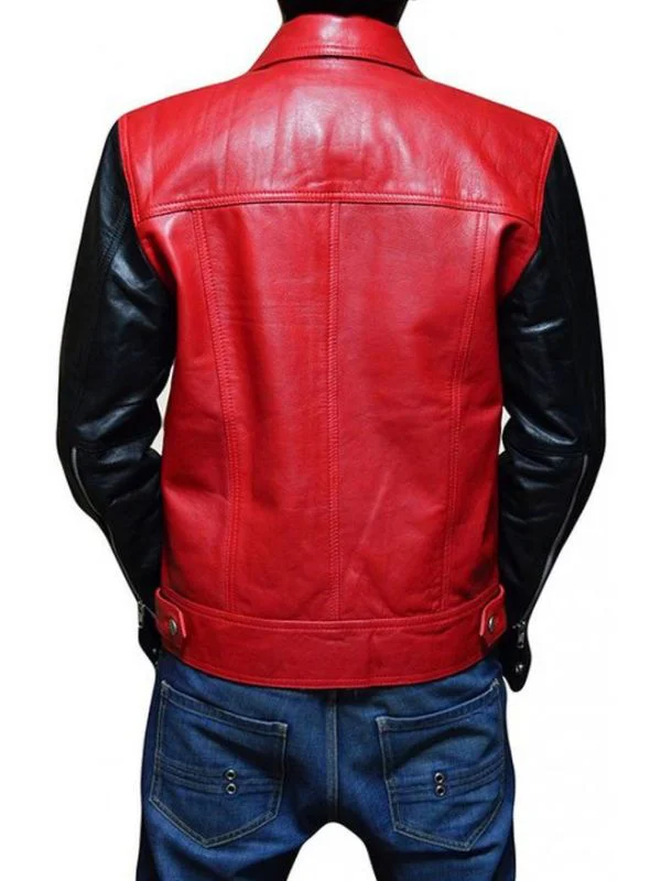 Famous Singer Justin Bieber Red and Black Leather Jacket