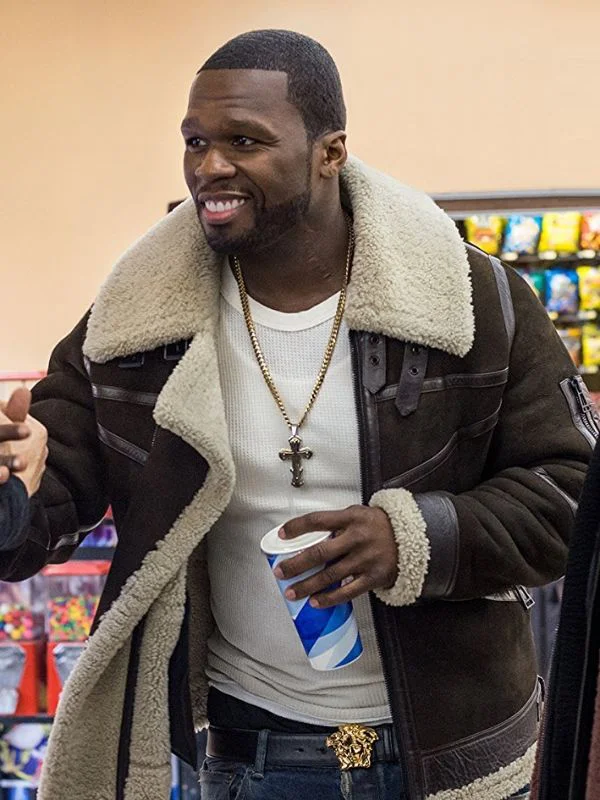 50 Cent Fur Shearling Brown Suede Leather Bomber Jacket