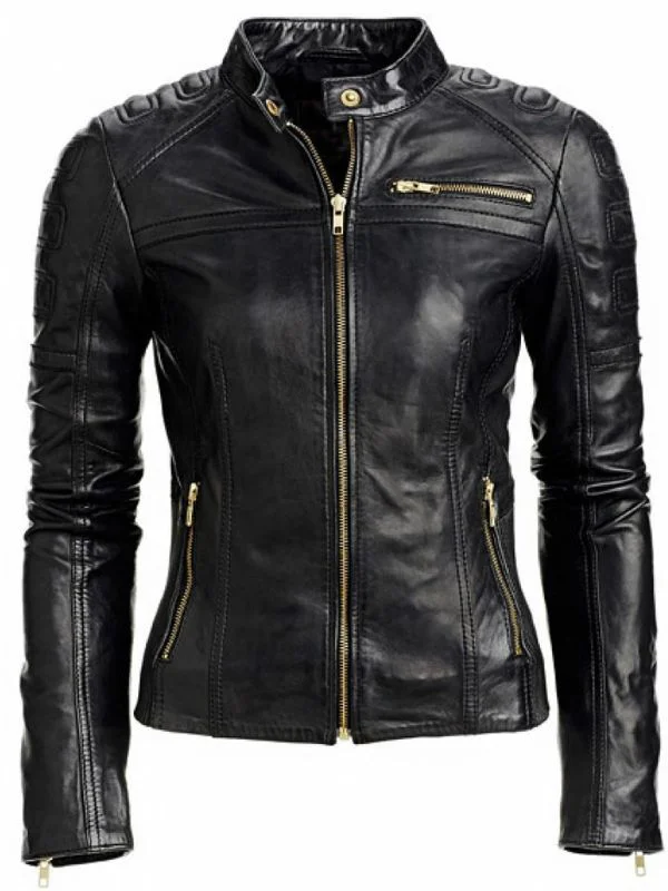 women Cafe Racer Distressed Leather Jacket