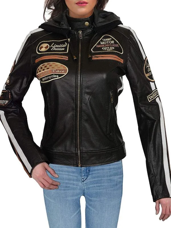 Ladies Women Retro Brown Old School Vintage Leather Motorcycle Biker Jacket Coat 