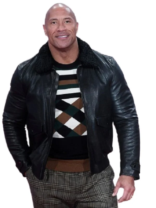 Dwayne Johnson Black Leather Jacket