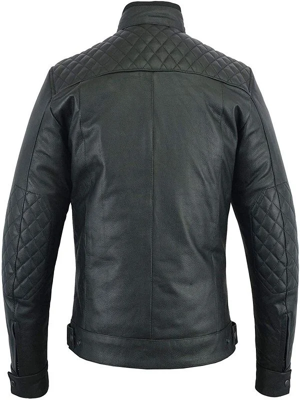 Black Cafe Racer Biker Leather Jacket Men