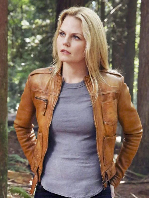 thumbnail image 2 of Jennifer Morrison Once Upon A Time Emma Swan Jacket – Women’s Distressed Brown Real Leather Motorcycle Style 2 of 6
