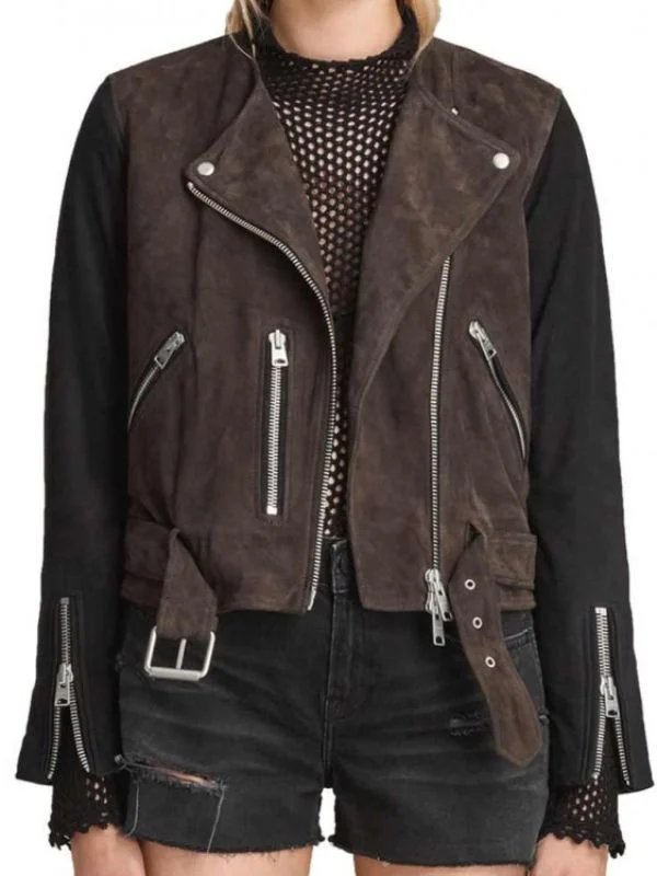 Arrow Katie Cassidy Biker Suede Leather Jacket
