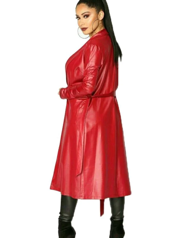 Ariana Grande Red Faux Leather Coat