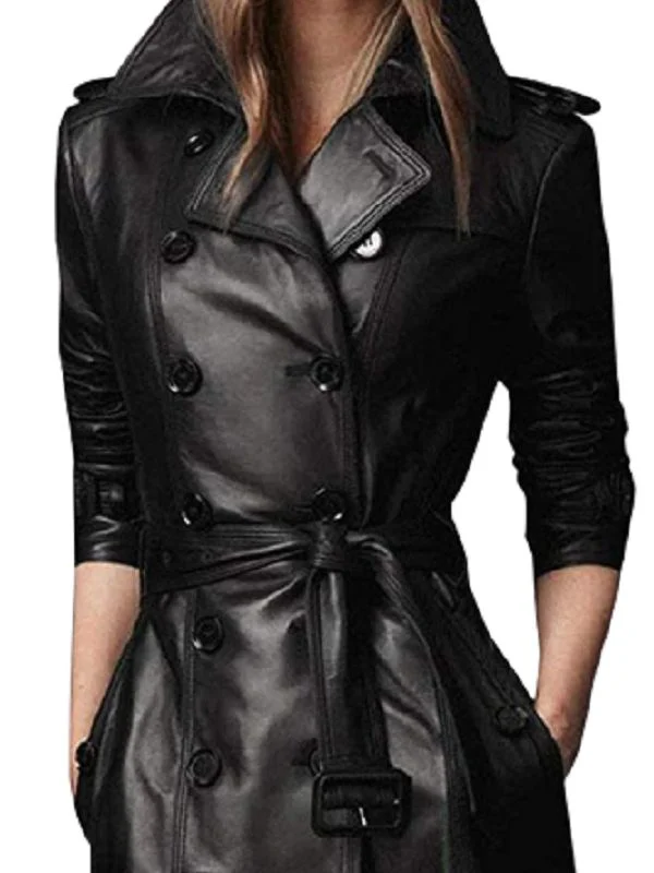 Shop winter Womens Trench Coat for Designer Trench real Leather  Long Coat with Belt Slim Fit Belt Style for Ladies