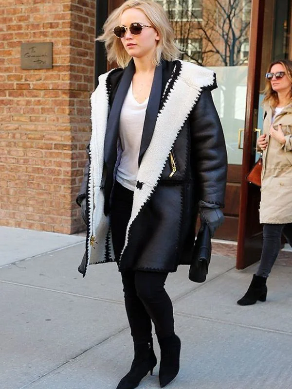 Jennifer Lawrence Winter Leather Winter Coat