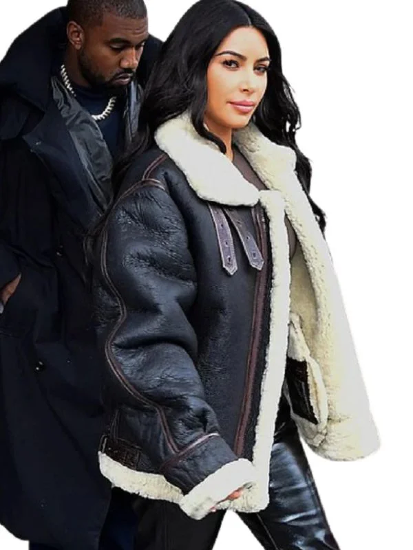 Kim Kardashian Black B3 Real Leather Jacket