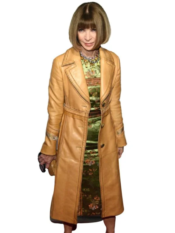 Anna Wintour Ladies Tan Brown Leather Coat