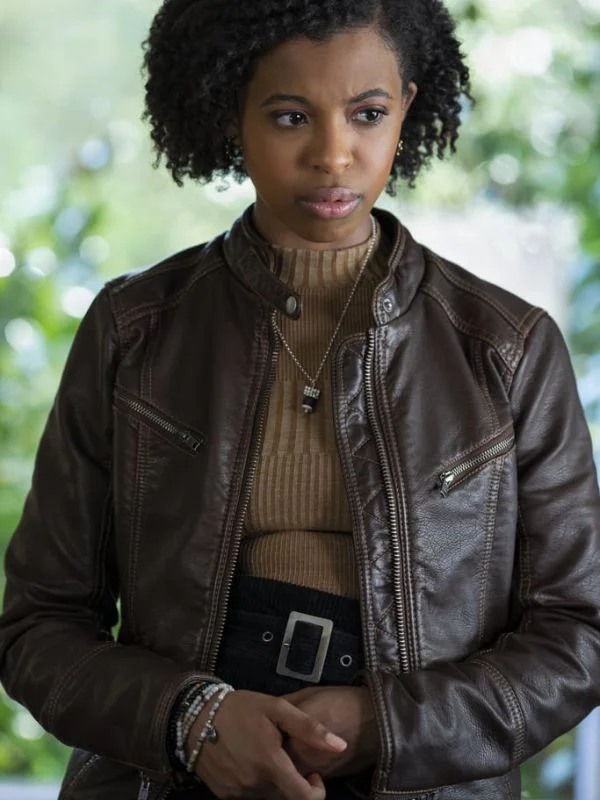 13 Reasons Why Ani Achola Brown Leather Jacket