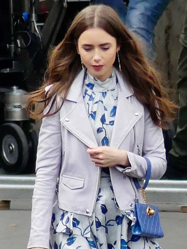 Lily Collins Emily in Paris Leather Jacket
