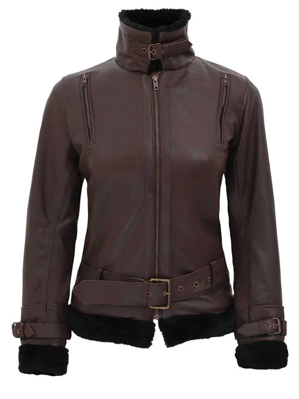Shearling lining Leather Jacket Brown for women