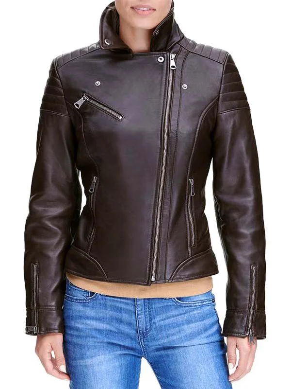  Womens iconic Asymmetrical Leather Jacket