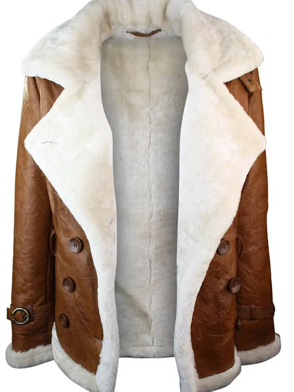 Womens Shearling Sheepskin Double Breasted Tan Brown Jacket