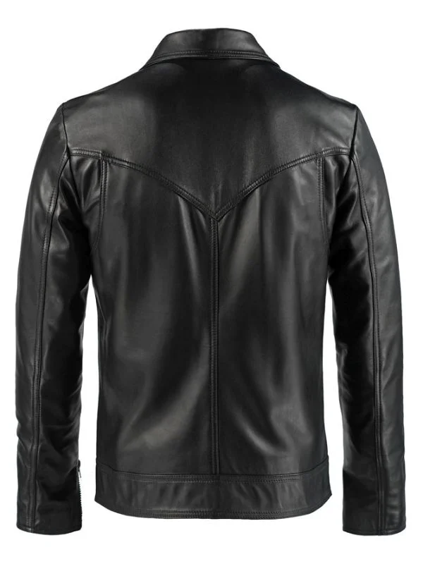 Men Vintage Styled Chest Pockets Leather Jacket 