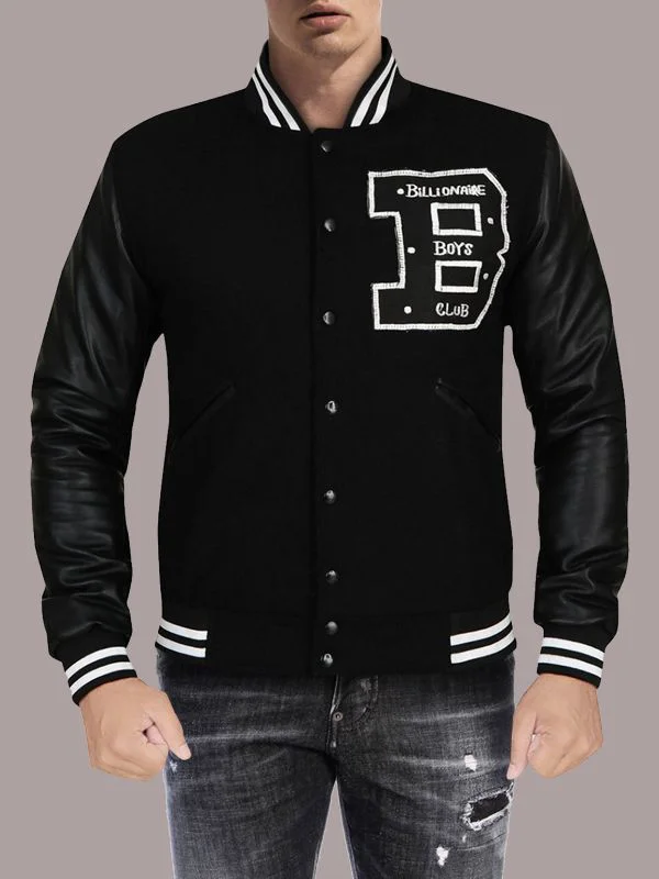 Genuine Leather Sleeves Letterman Jacket in Grey Trimming Wool Jacket ...