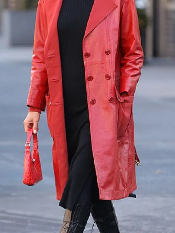 Irina with Red streed style Leather Coat