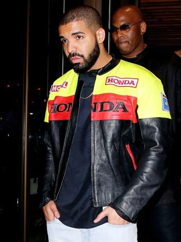 Rapper Drake Honda Biker Leather Multi color Jacket 