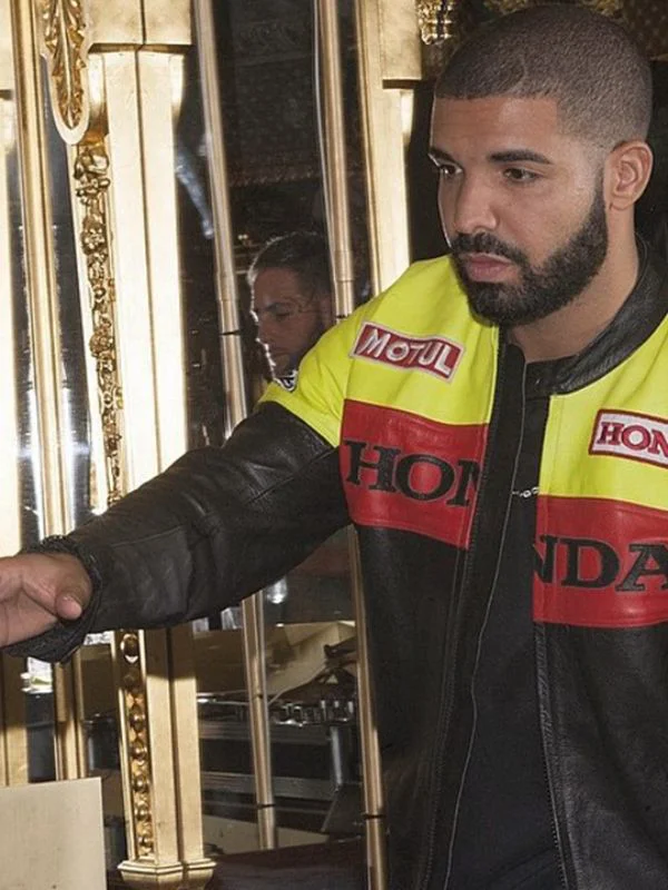 Rapper Drake Honda Biker Leather Multi color Jacket 