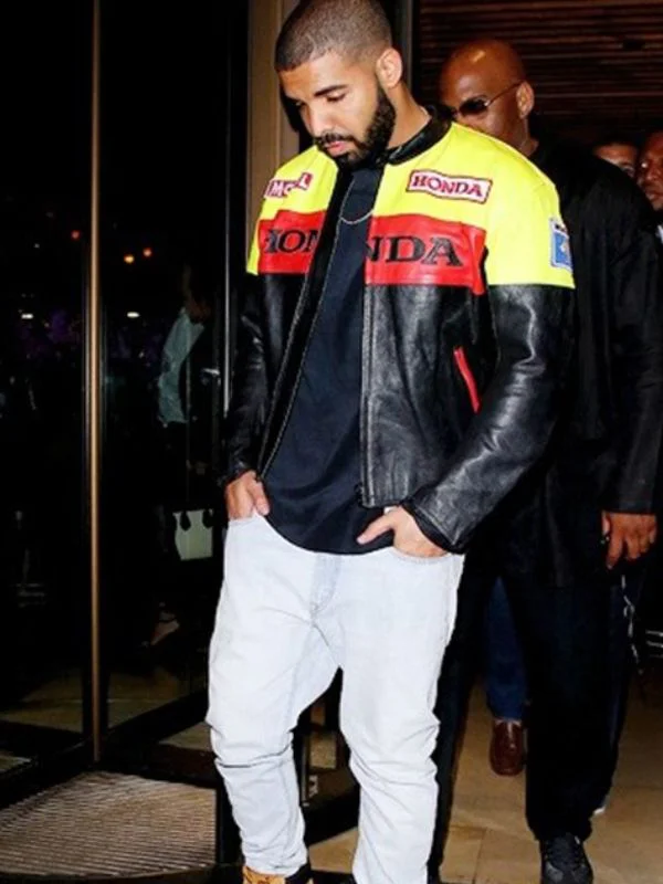 Rapper Drake Honda Biker Leather Multi color Jacket 