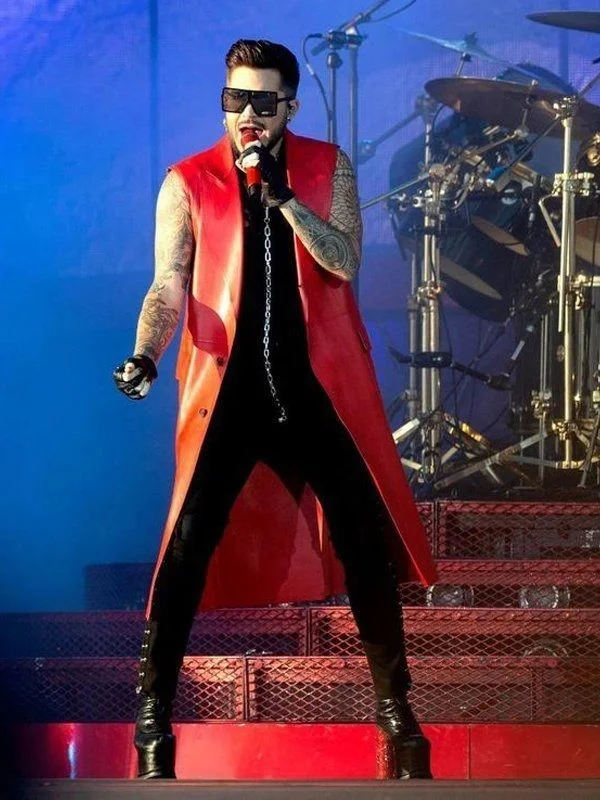 Mjacket.com gift all of music lovers, now you can checkout one of the famous Adam Lambert Concert 2019 Red Sleevless Leather Coat with free shipping a