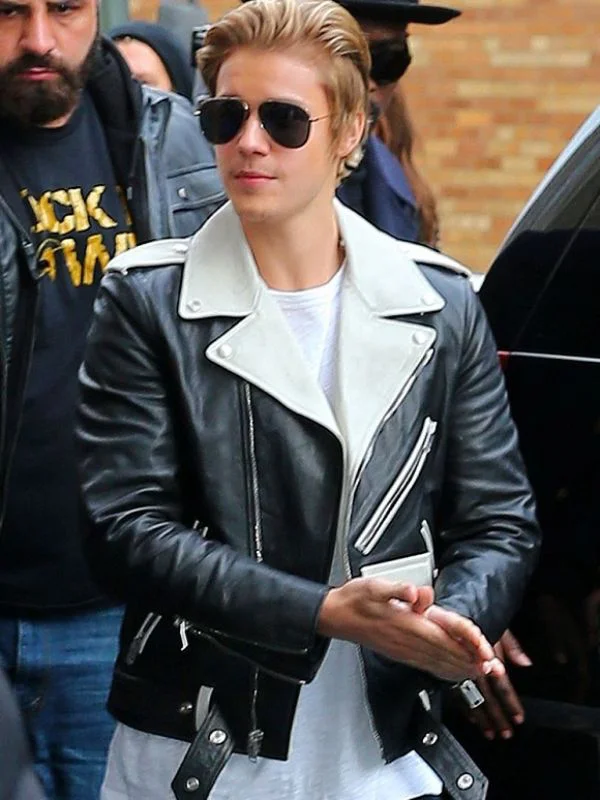 Justin Bieber Black and white Biker Jacket