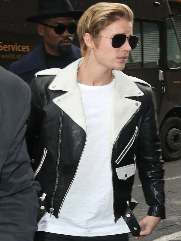 Justin Bieber Balack and white Biker Jacket